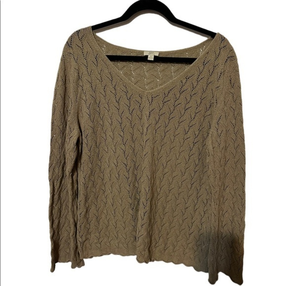 J. Jill Tan long Sleeve Top With Ivy Design Size XL